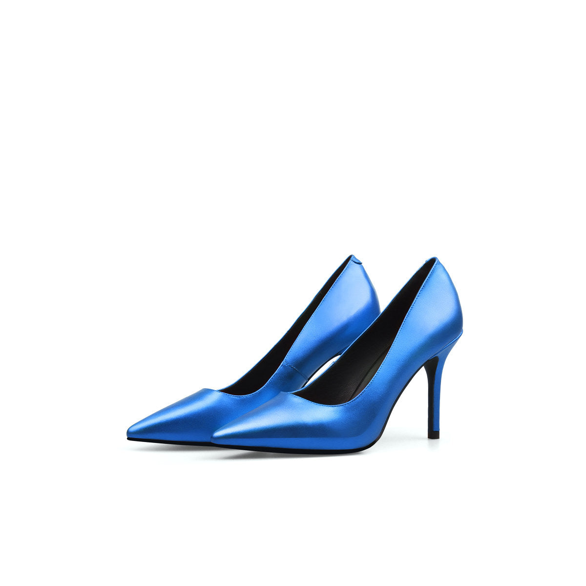 metallic point toe pumps all blue 6