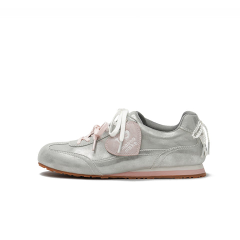 Metallic Retro Double Lace Low Top Sneakers with Heel Bow