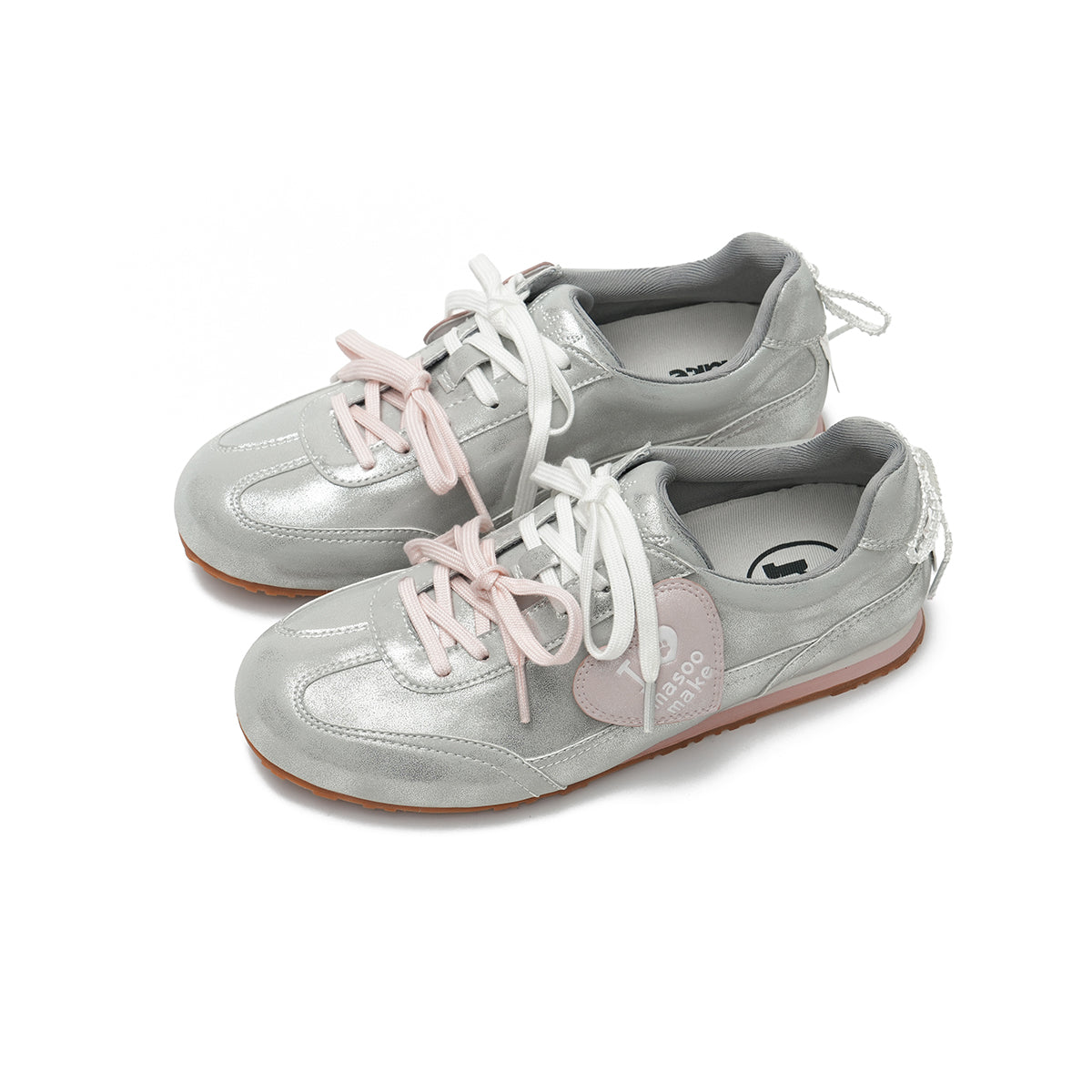 Metallic Retro Double Lace Low Top Sneakers with Heel Bow
