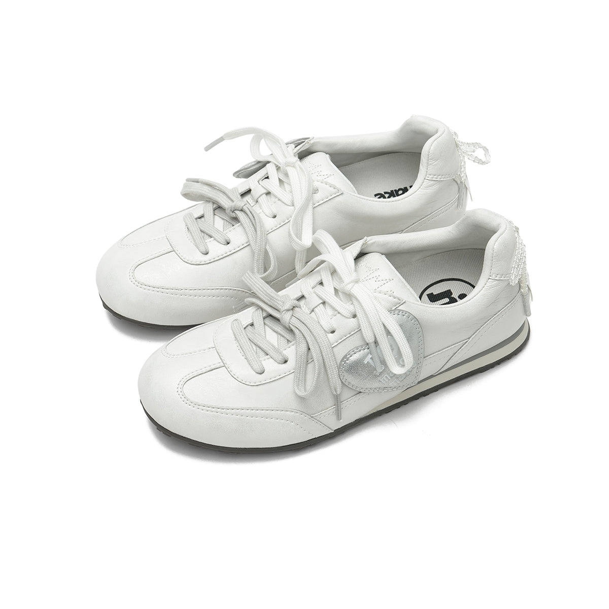 Metallic Retro Double Lace Low Top Sneakers with Heel Bow