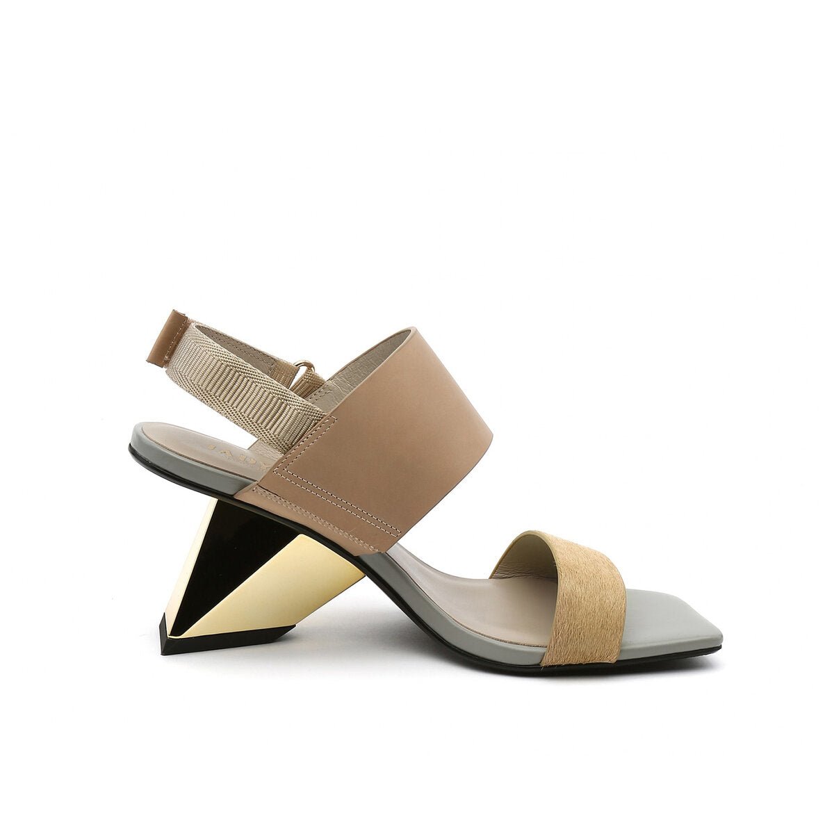 Metallic Sculptural Heel Square Toe Sandals