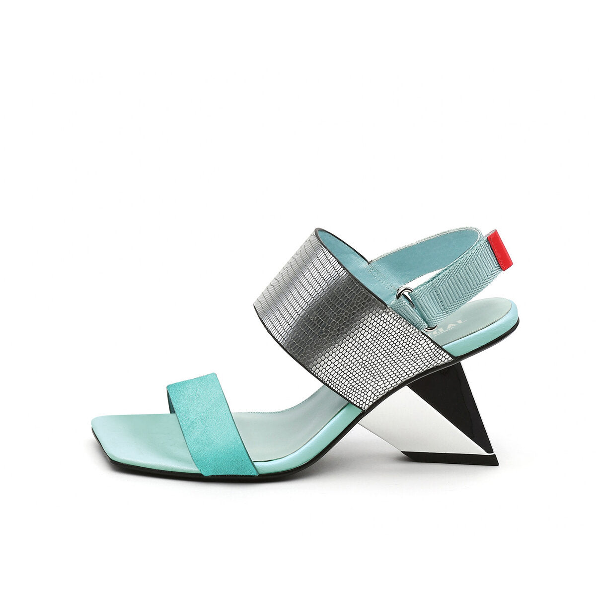 Metallic Sculptural Heel Square Toe Sandals