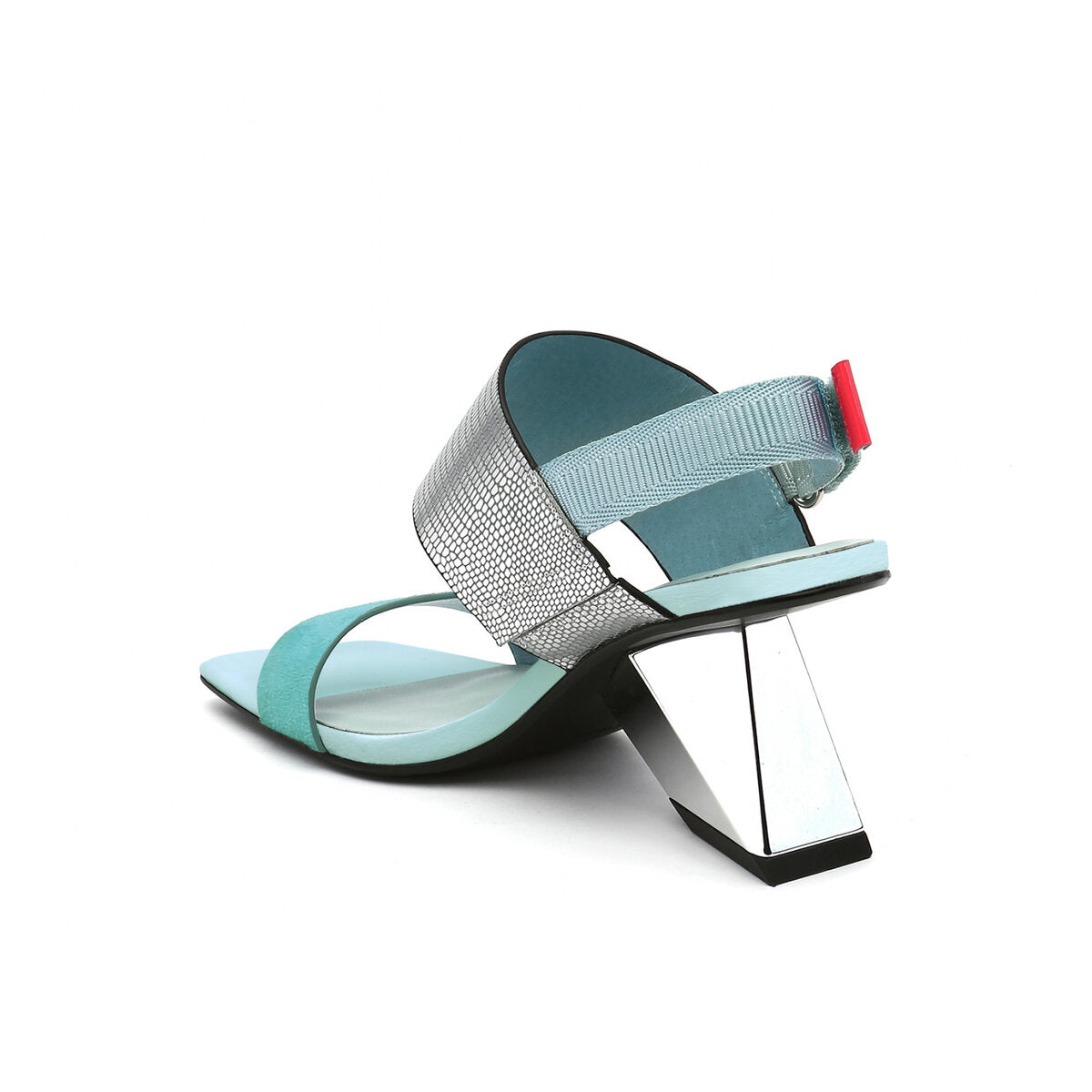 Metallic Sculptural Heel Square Toe Sandals