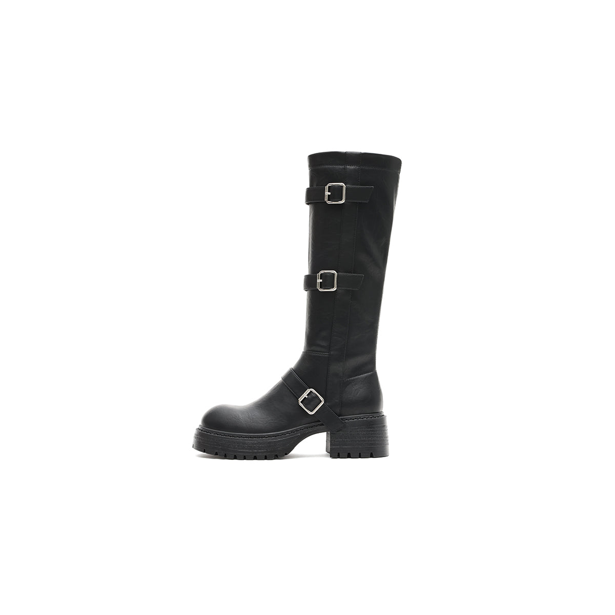 mid calf leather boots all black 1