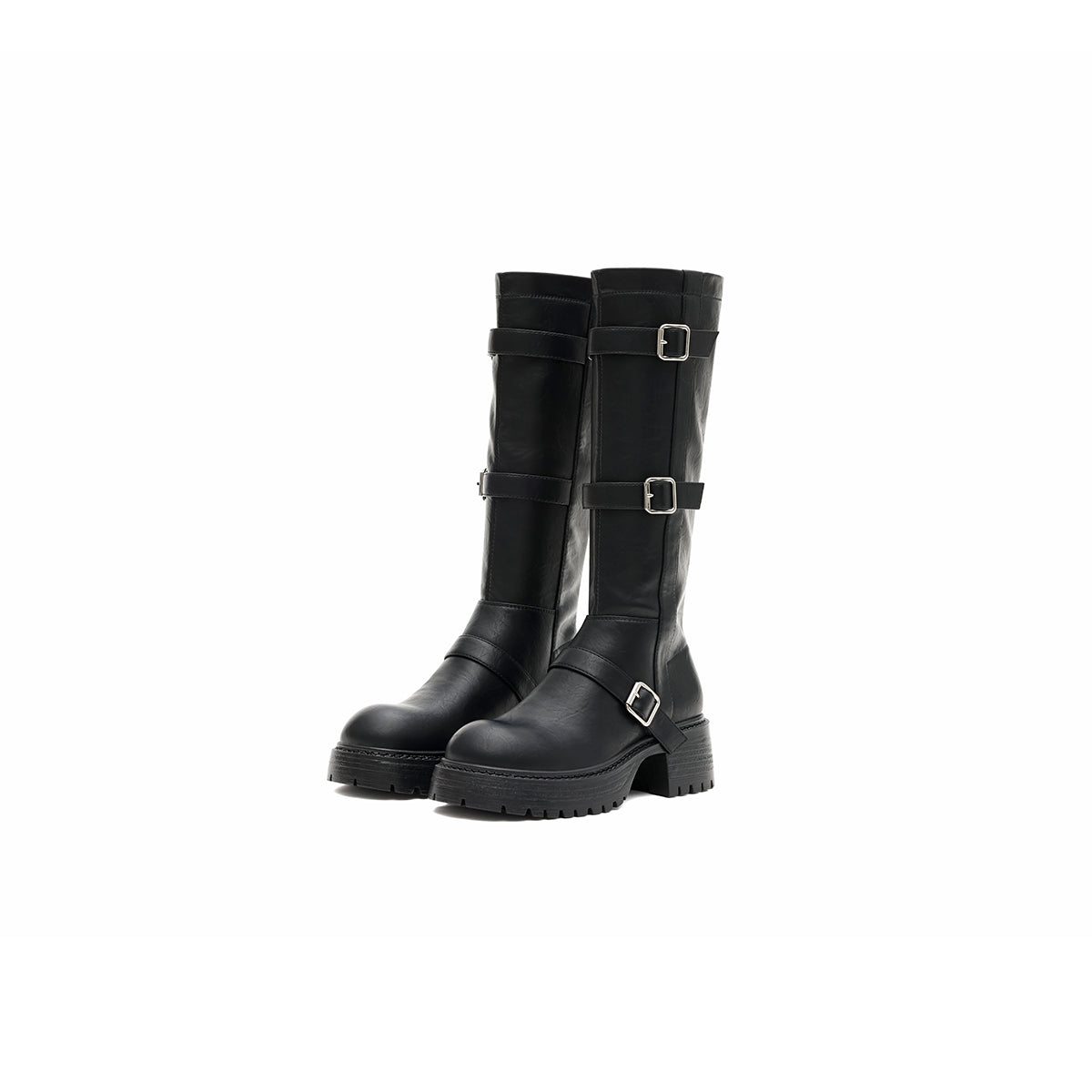mid calf leather boots all black 2