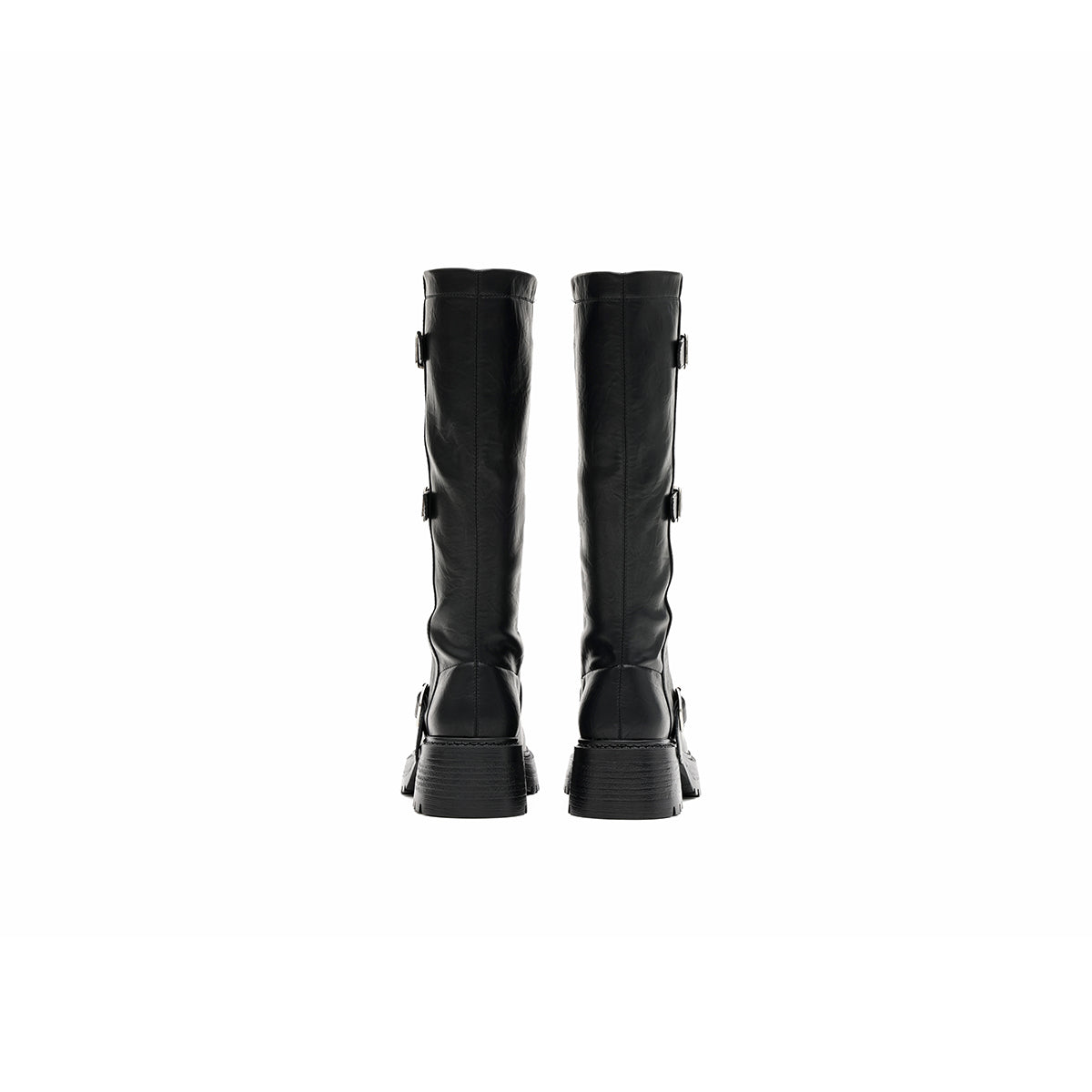 mid calf leather boots all black 3