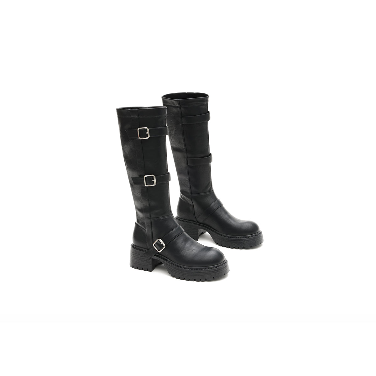 mid calf leather boots all black 5