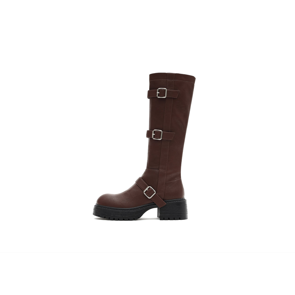 mid calf leather boots all brown 1