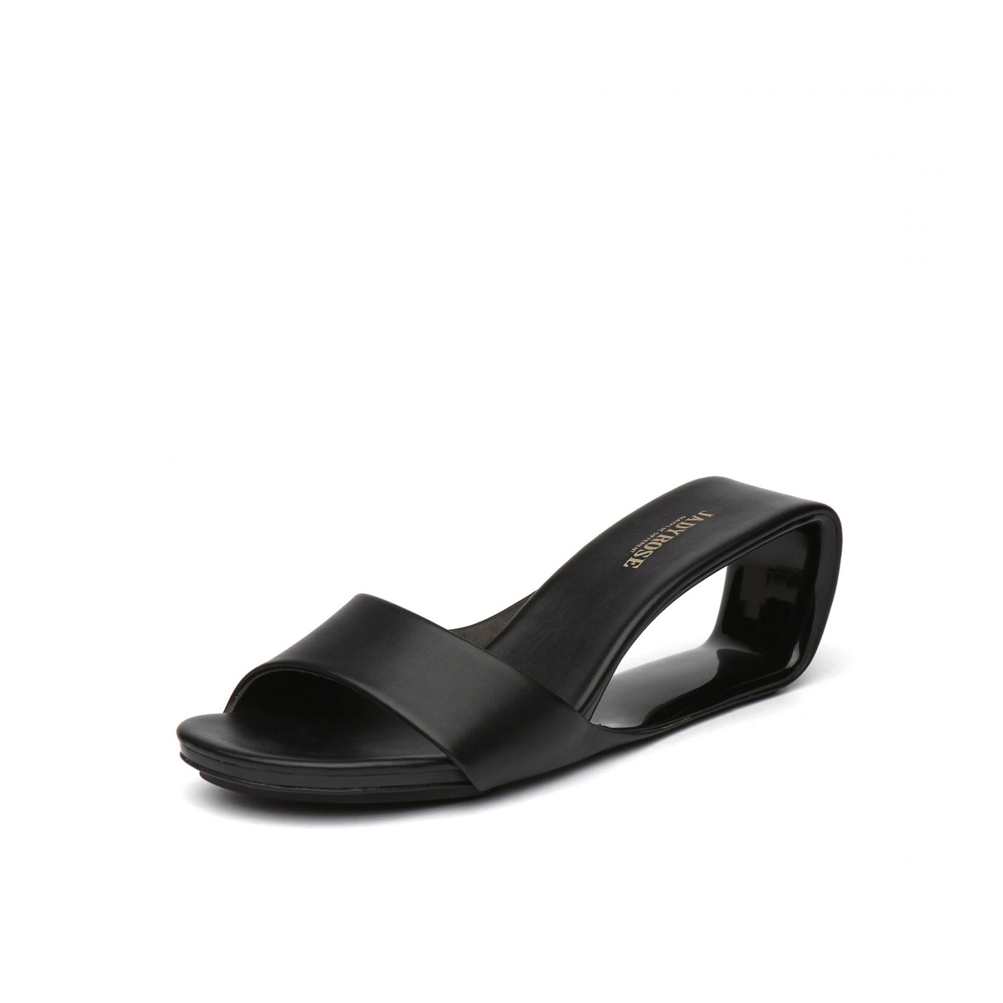 mid heel wedge sandals all black 2