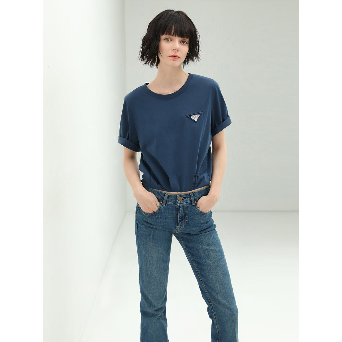 mid rise stretchable blue jeans with frayed hems all blue 3