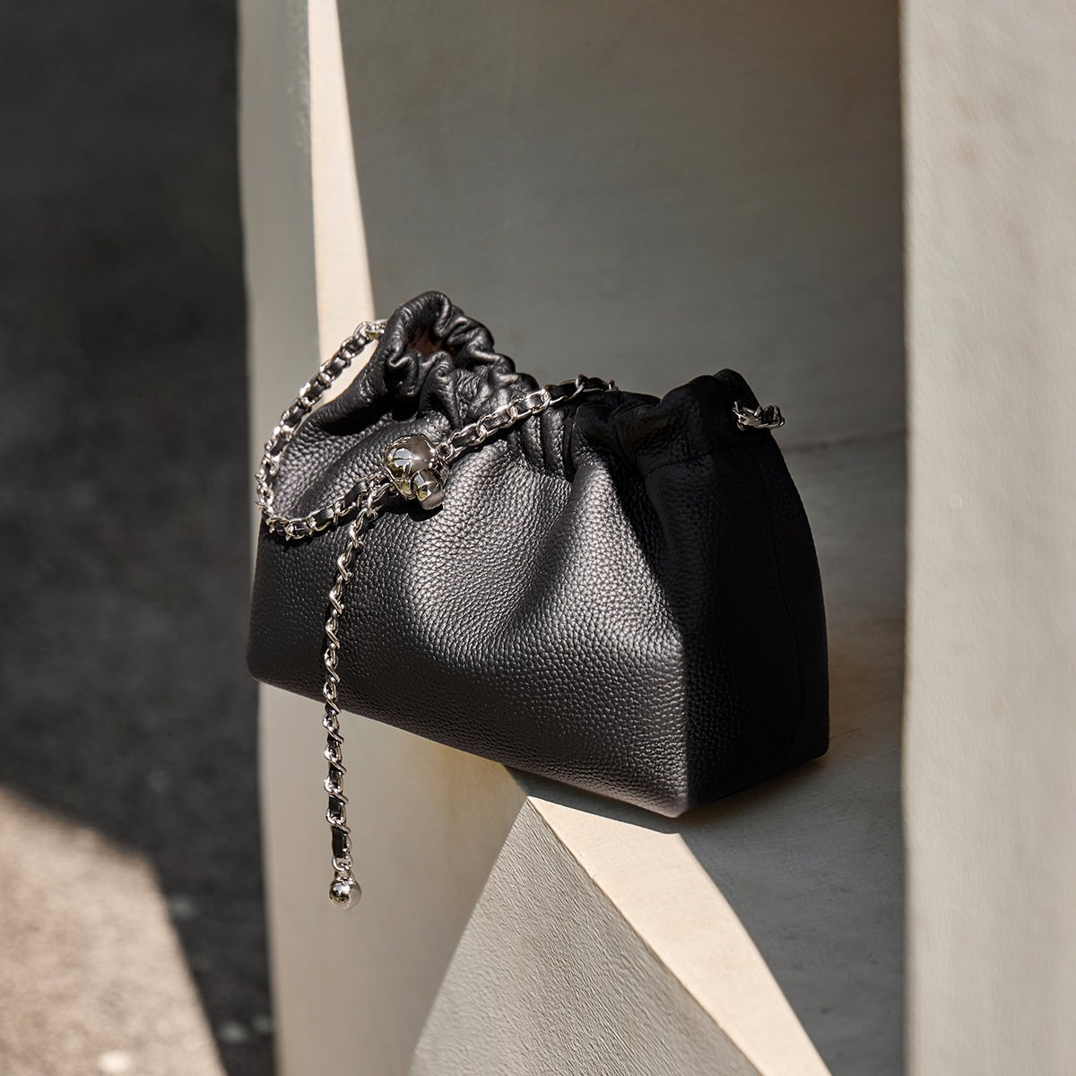 Mini Dumpling Leather Clutch Crossbody Bag