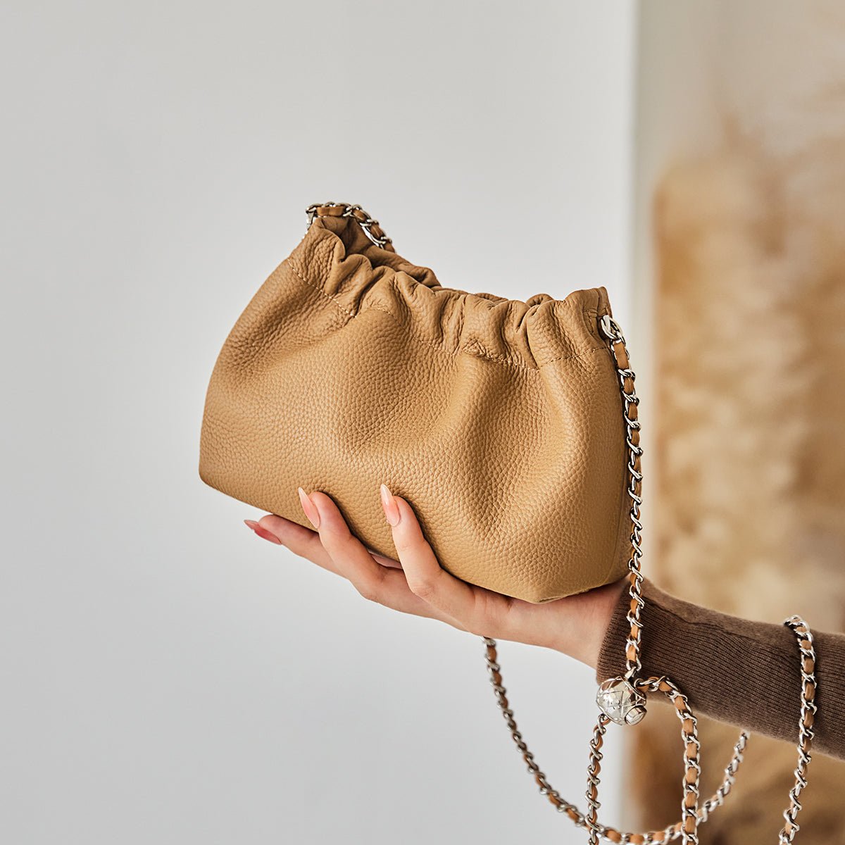 Mini Dumpling Leather Clutch Crossbody Bag