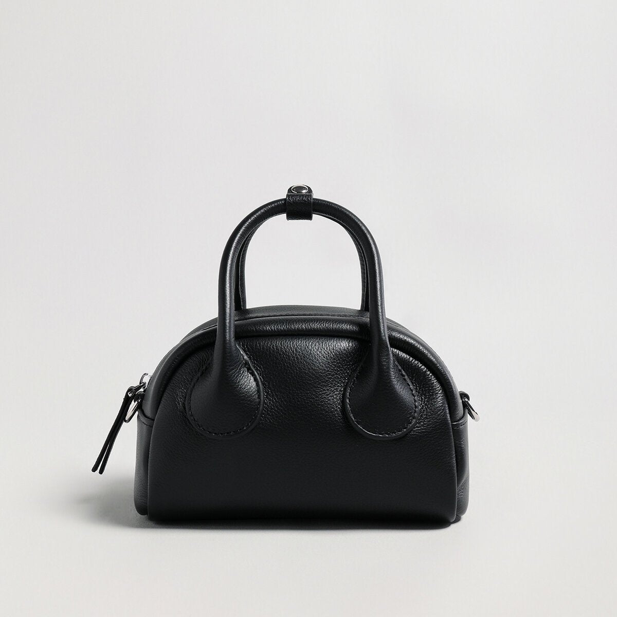 Mini Leather Bowling Top-Handle Bag – Structured Dome Crossbody Handbag