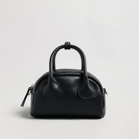 Mini Leather Bowling Top-Handle Bag – Structured Dome Crossbody Handbag