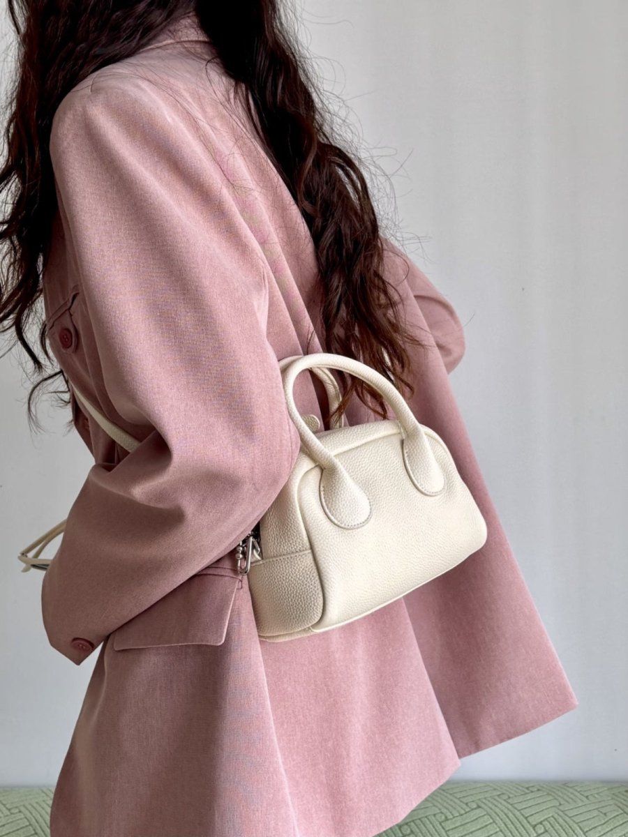 Mini Leather Bowling Top-Handle Bag – Structured Dome Crossbody Handbag