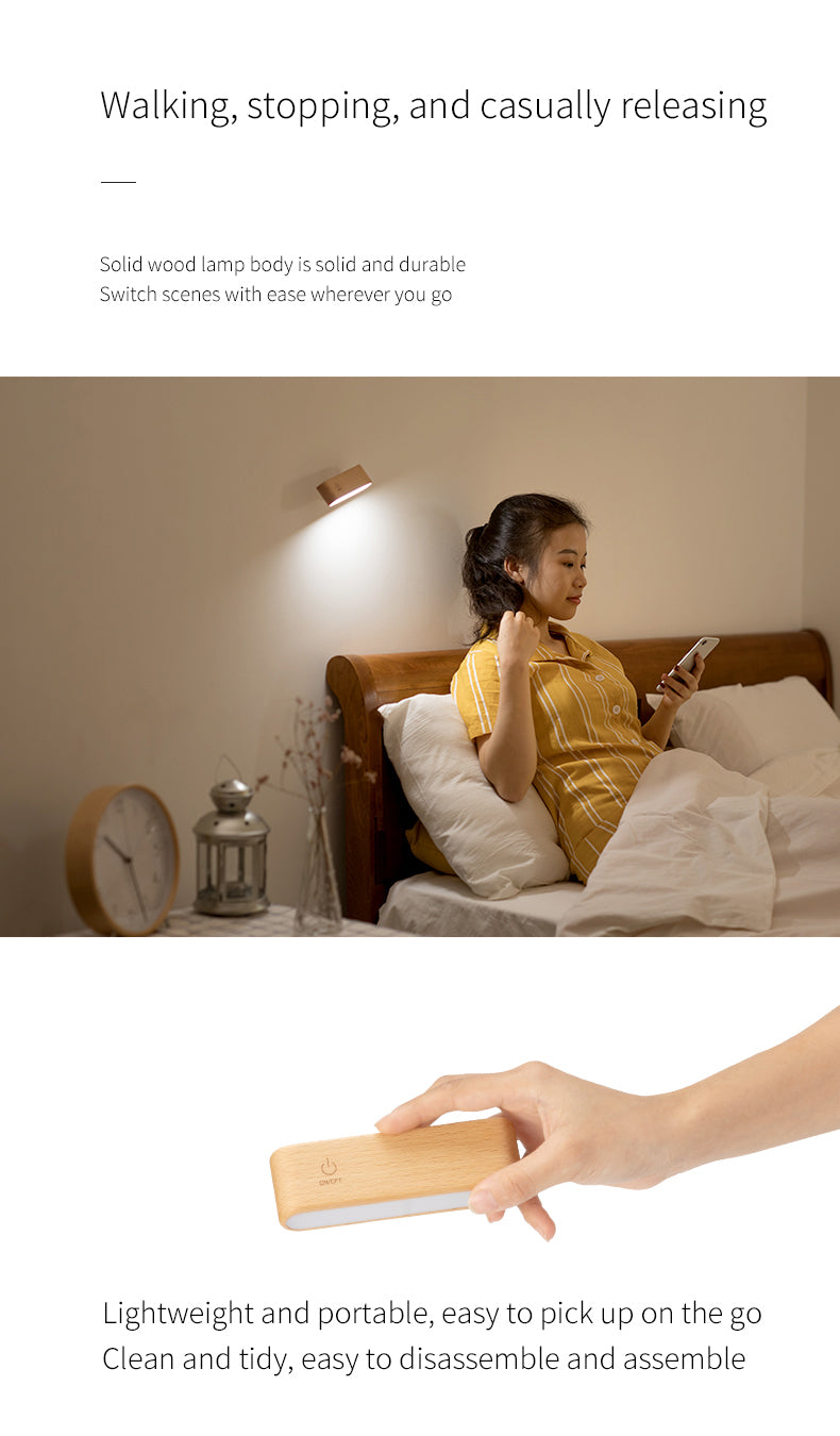 mini solid wood magnetic rechargeable wall light all 3