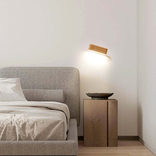 mini solid wood magnetic rechargeable wall light natural 1