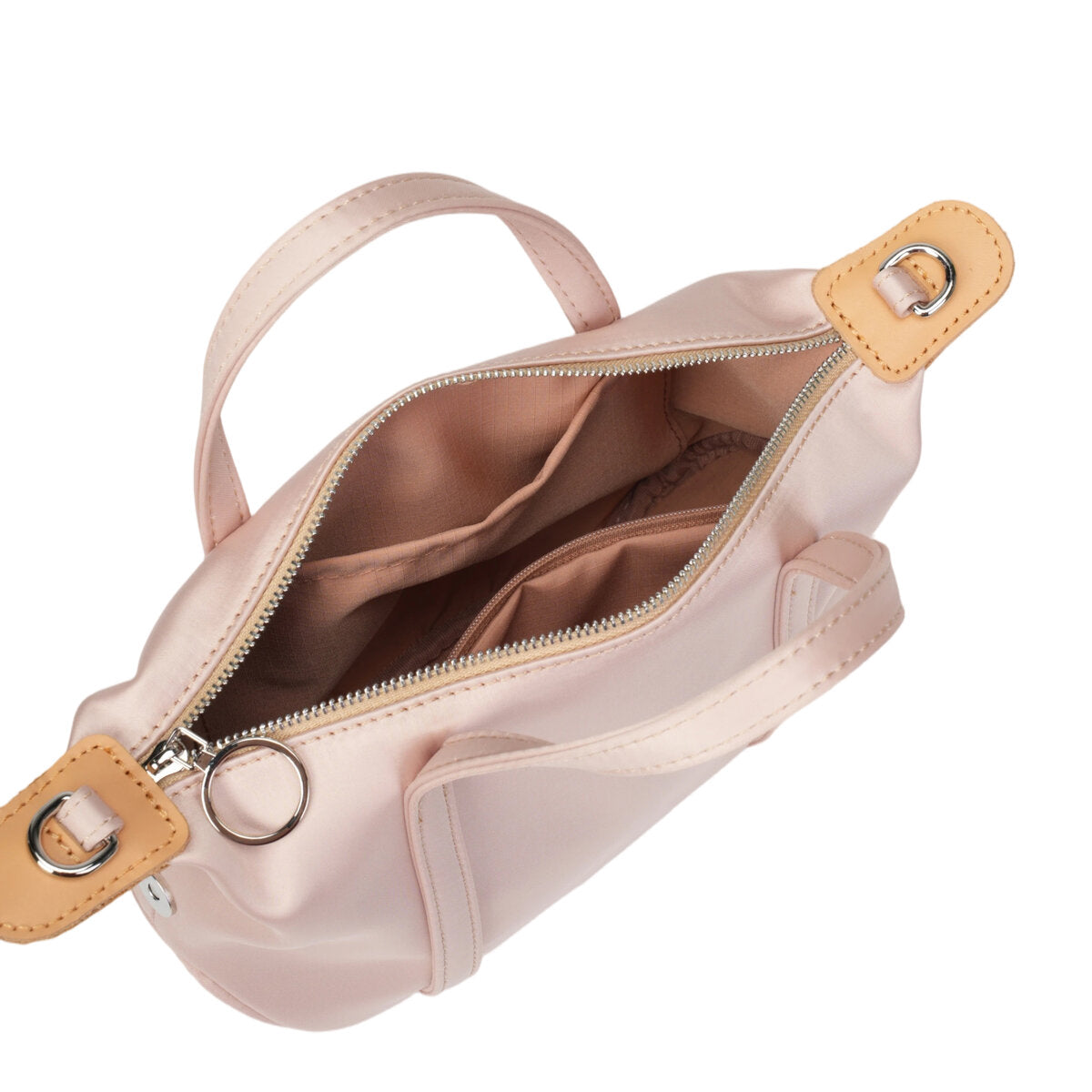 Mini Triacetate Satin Boston Bag with Leather Chain Strap – Convertible Top Handle & Crossbody Purse
