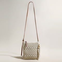 Mini White Boho Chic Leather Strap Shoulder Bag