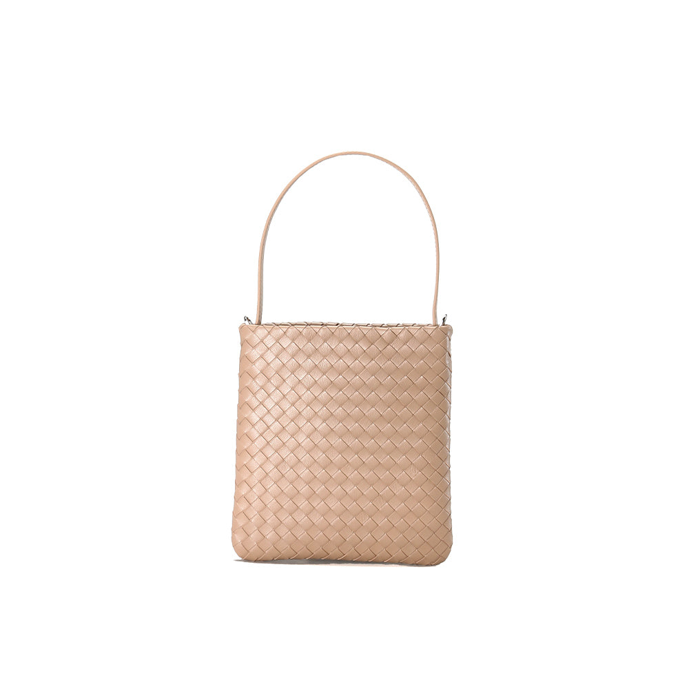 mini woven lattice tote bag apricot 1