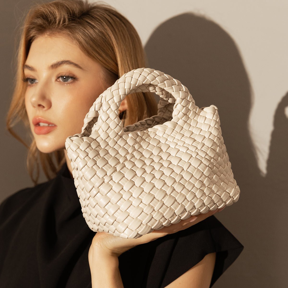 Mini Woven Top Handle Bag – Handcrafted Intrecciato Leather Cube Bag with Detachable Pouch