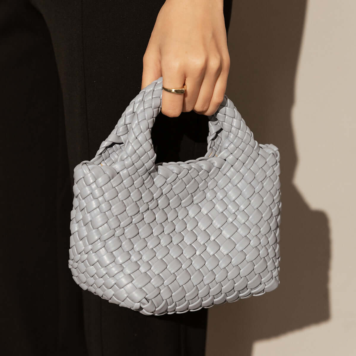 mini woven top handle bag blue 1