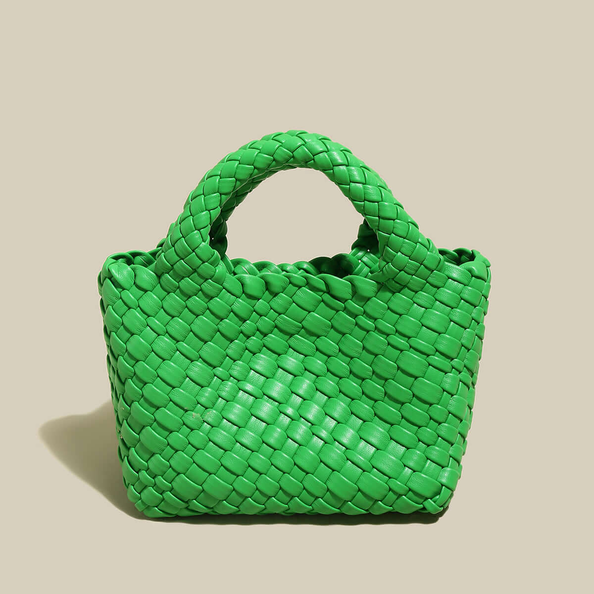 mini woven top handle bag green 1