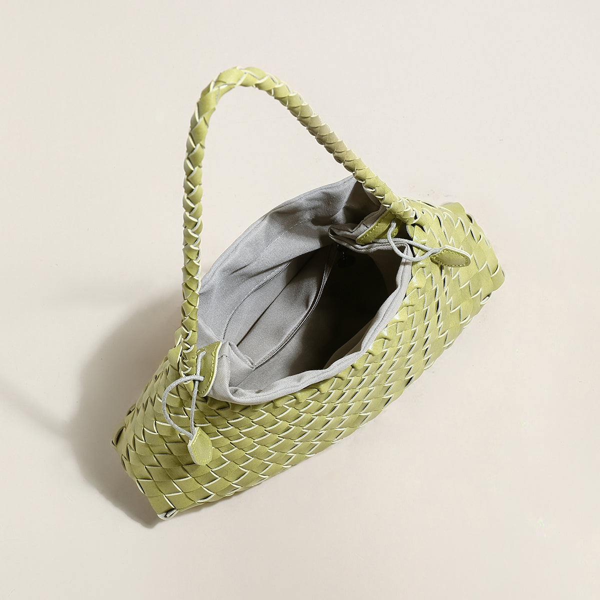 mini woven trapezoid drawstring shoudler bag avocado 3