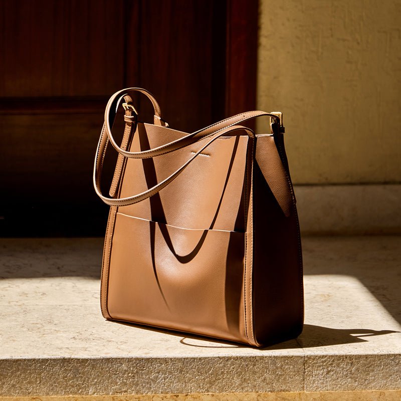 Minimal Soft Leather Commuter Tote Bag