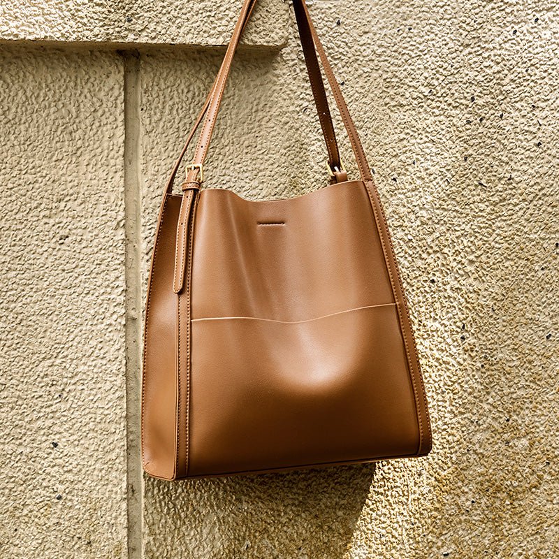 Minimal Soft Leather Commuter Tote Bag