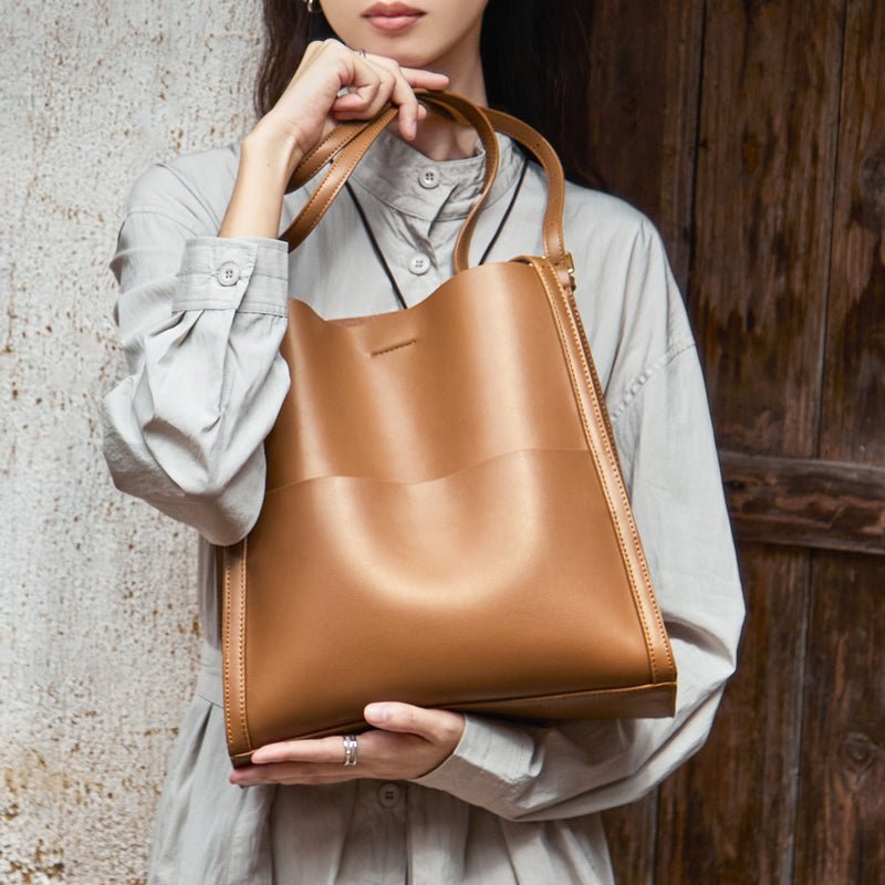 Minimal Soft Leather Commuter Tote Bag