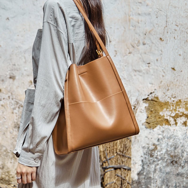 Minimal Soft Leather Commuter Tote Bag