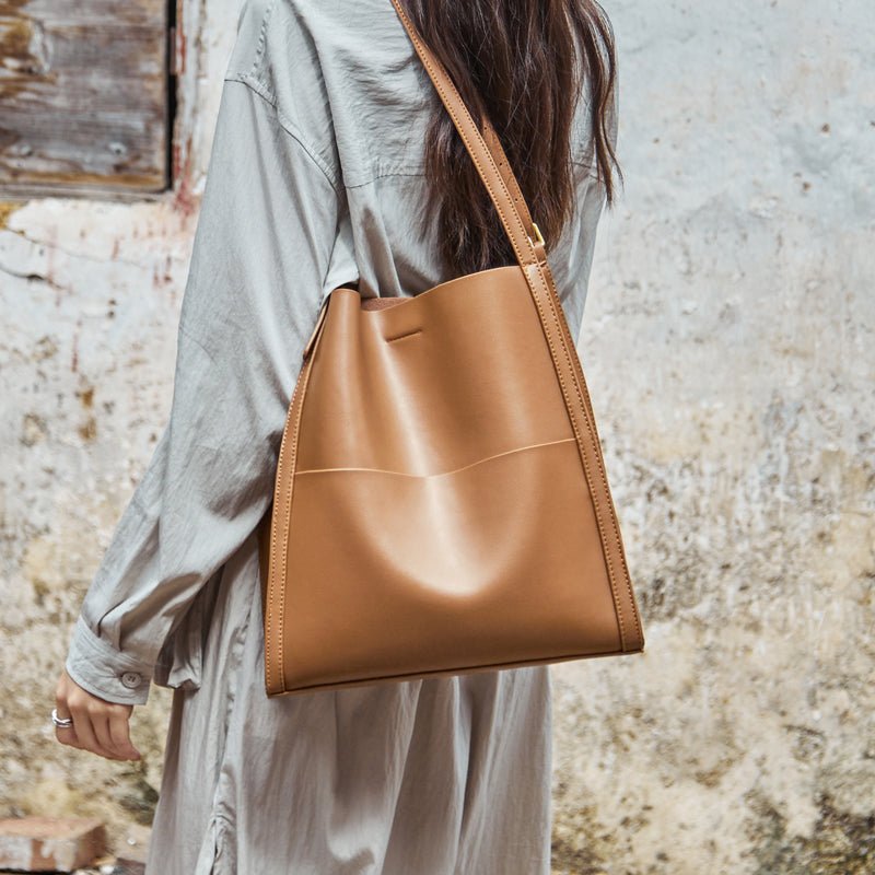 Minimal Soft Leather Commuter Tote Bag