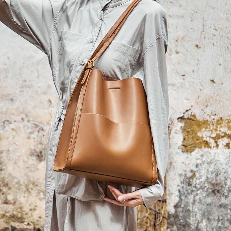 Minimal Soft Leather Commuter Tote Bag
