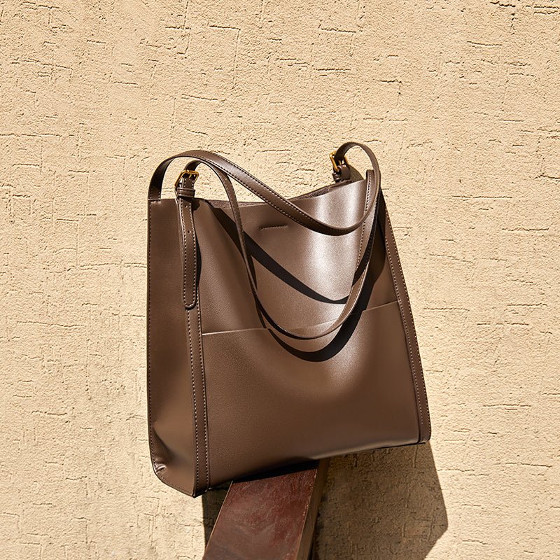 Minimal Soft Leather Commuter Tote Bag