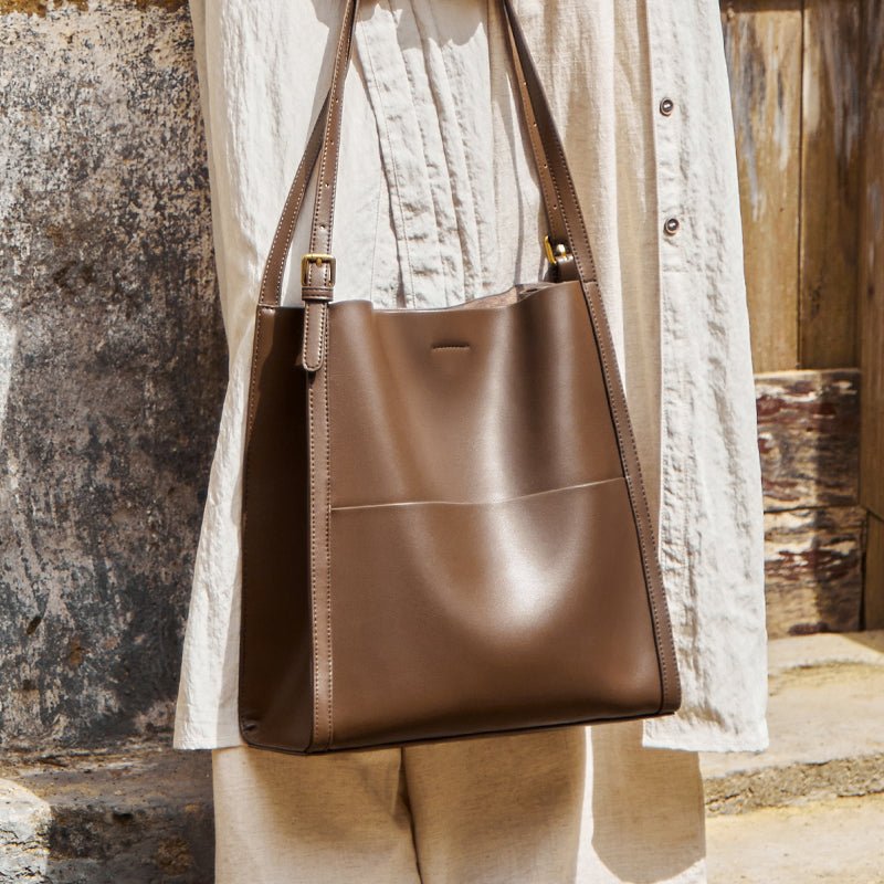 Minimal Soft Leather Commuter Tote Bag
