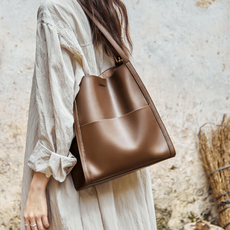 Minimal Soft Leather Commuter Tote Bag