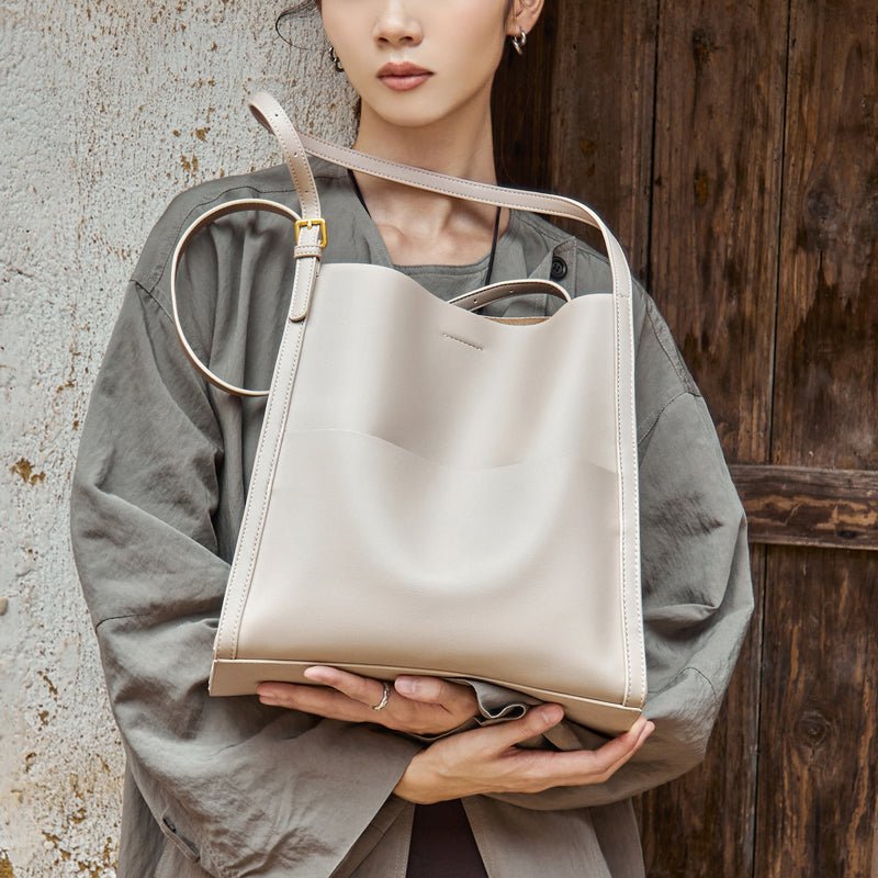 Minimal Soft Leather Commuter Tote Bag