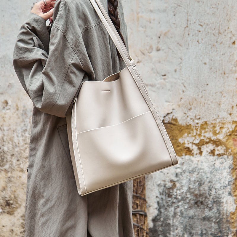 Minimal Soft Leather Commuter Tote Bag