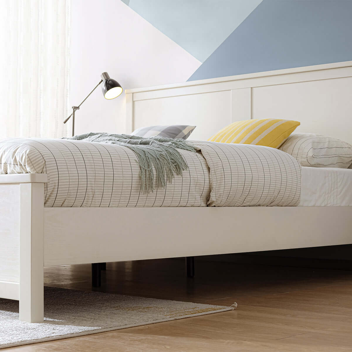 minimalist cream bedset with matress and headboard all white 13