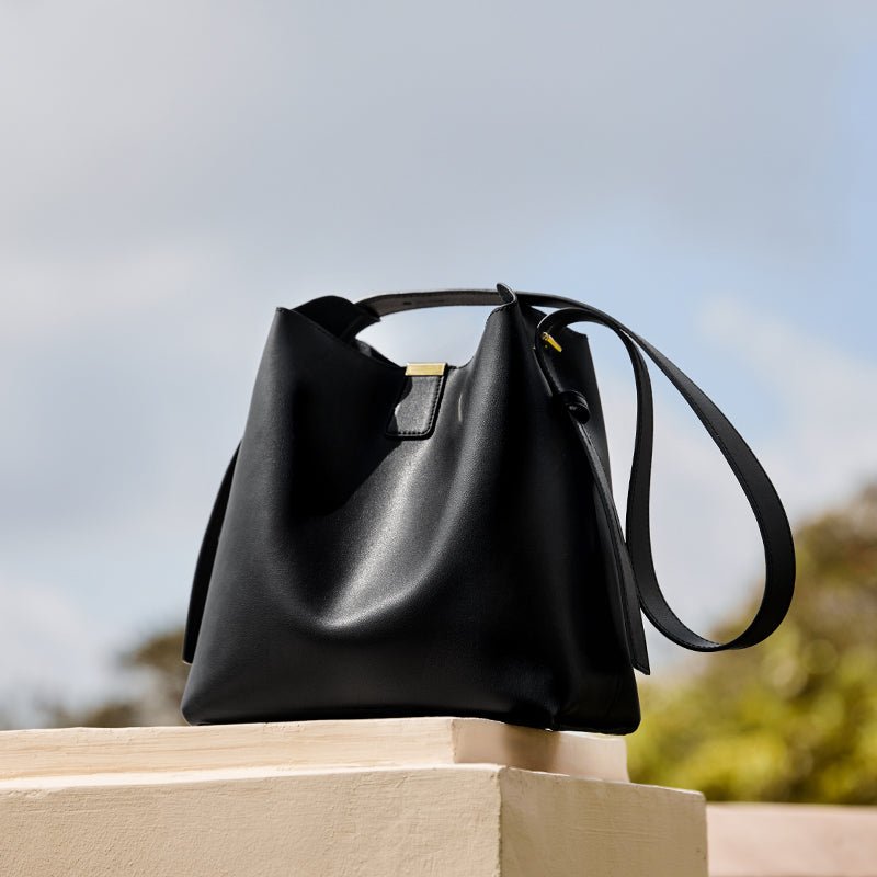 Minimalist Genuine Leather Bucket Shoulder Bag