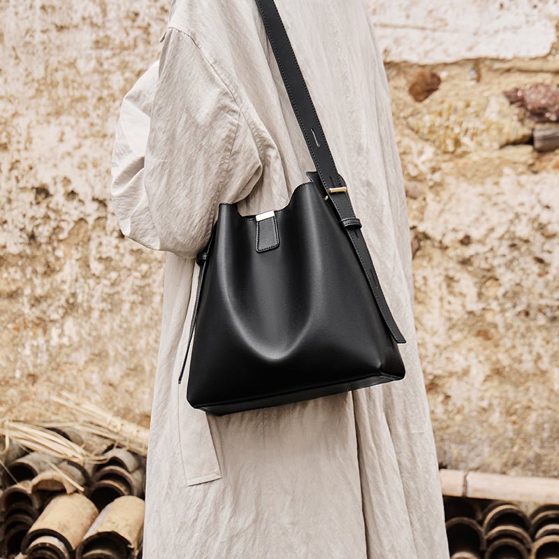 Minimalist Genuine Leather Bucket Shoulder Bag