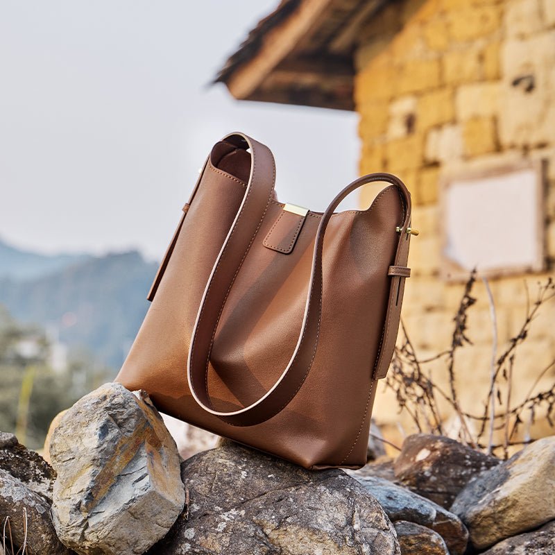 Minimalist Genuine Leather Bucket Shoulder Bag
