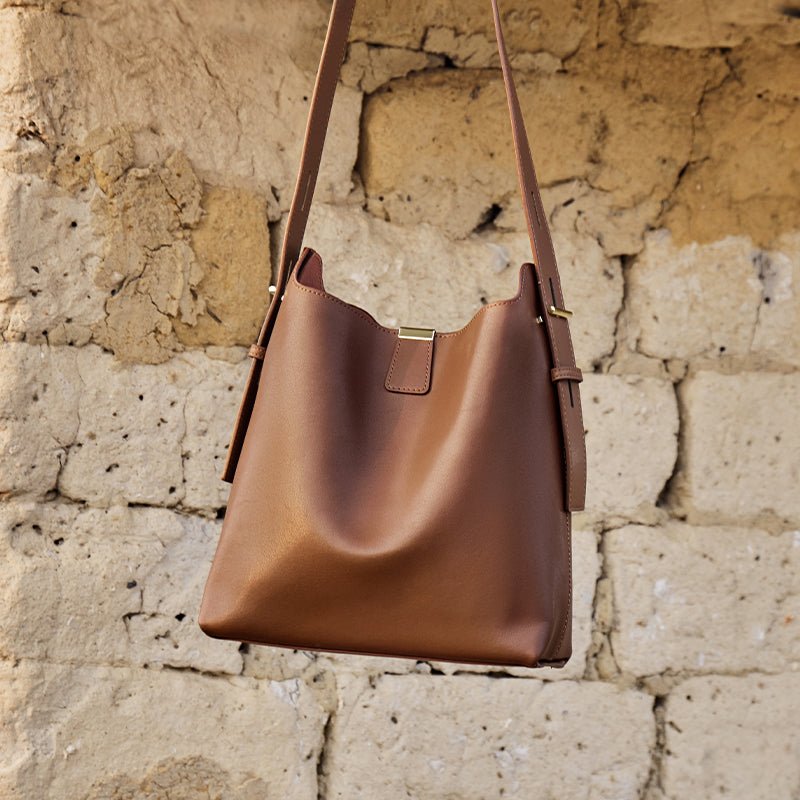Minimalist Genuine Leather Bucket Shoulder Bag