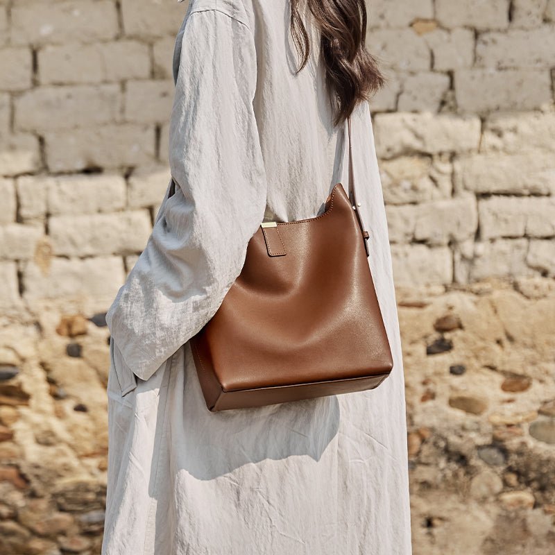 Minimalist Genuine Leather Bucket Shoulder Bag