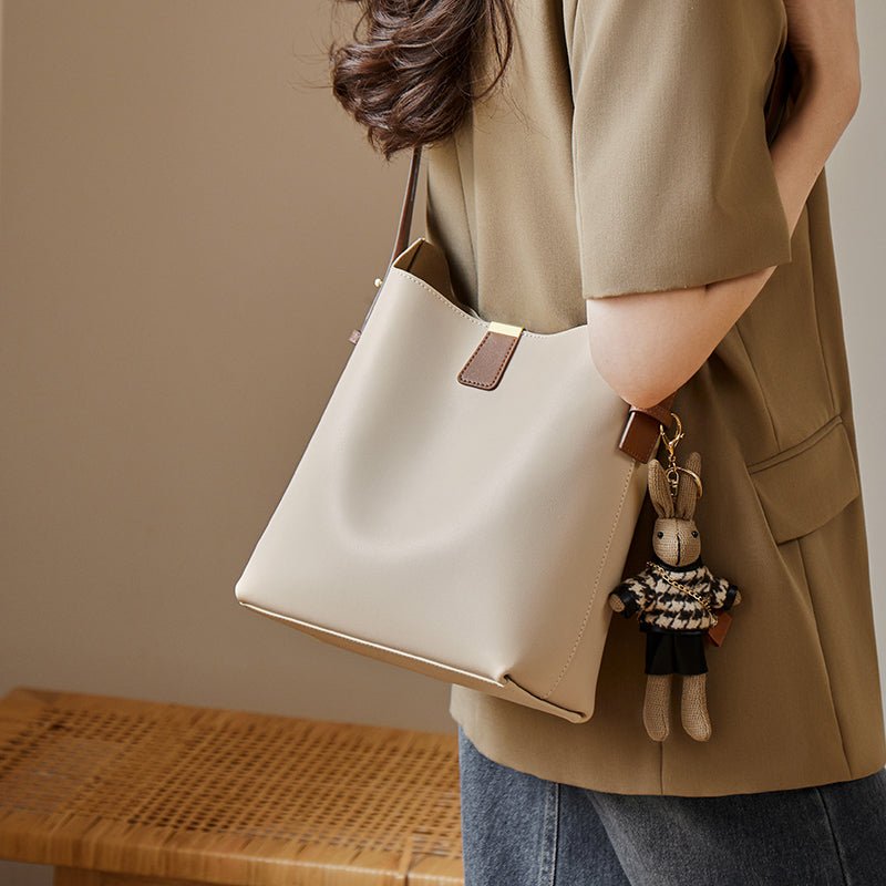 Minimalist Genuine Leather Bucket Shoulder Bag