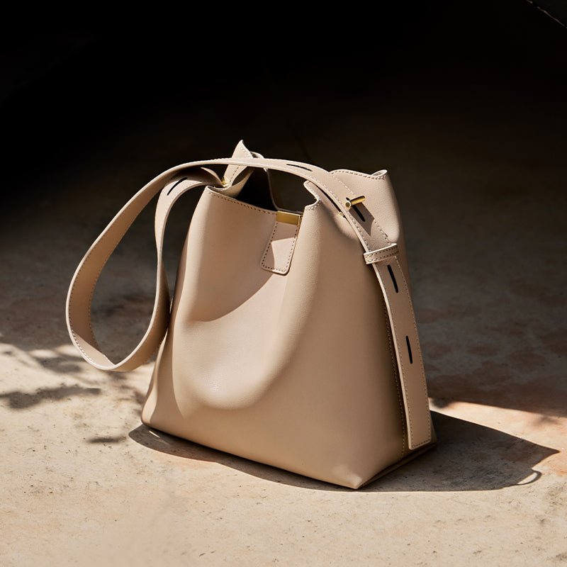 Minimalist Genuine Leather Bucket Shoulder Bag
