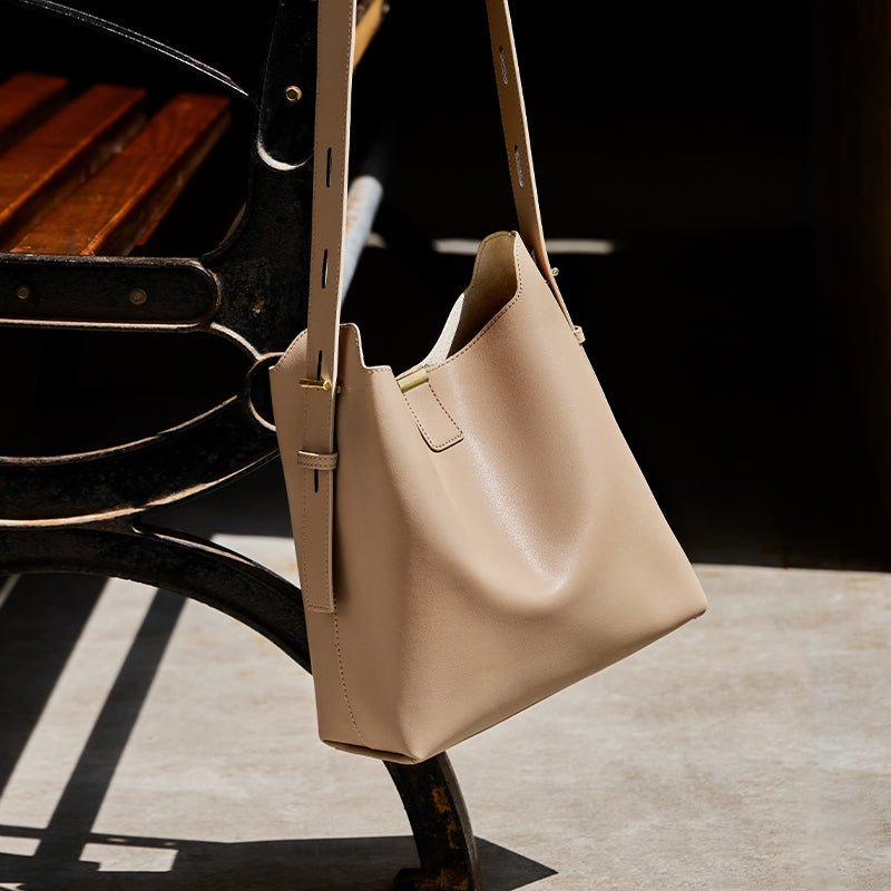 Minimalist Genuine Leather Bucket Shoulder Bag