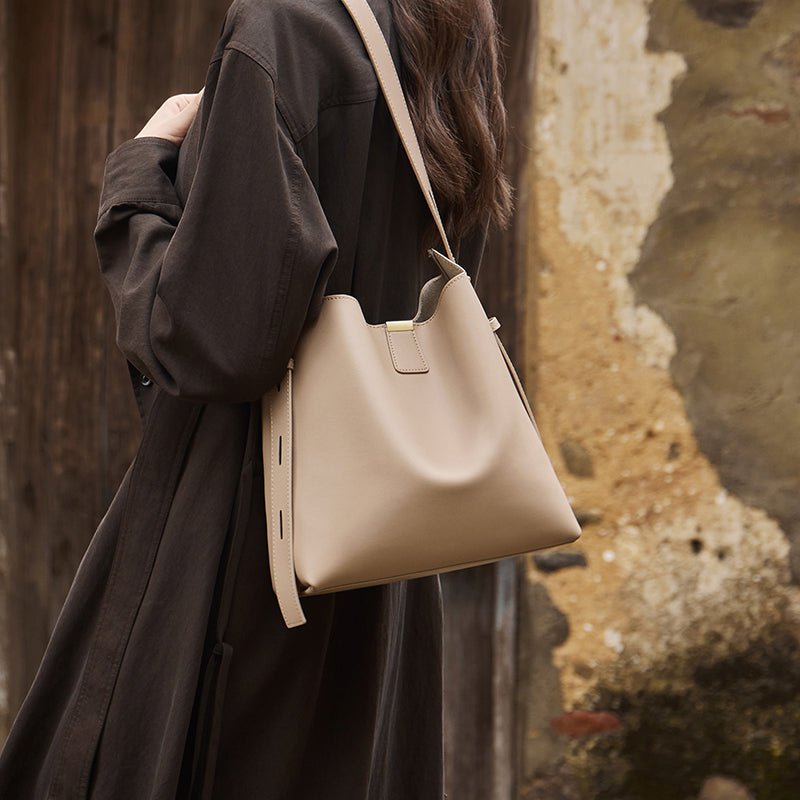 Minimalist Genuine Leather Bucket Shoulder Bag