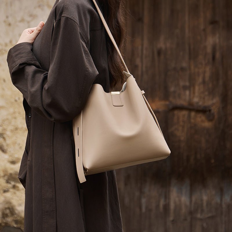 Minimalist Genuine Leather Bucket Shoulder Bag